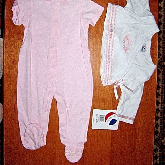 3 Pc Set Pink Outfit 1 Sleeper 1 Wrap Jacket 1 Hat - Picture 3 of 7